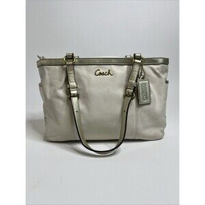 Coach Gallery Tote Shoulder Bag Cream With Gold Accents